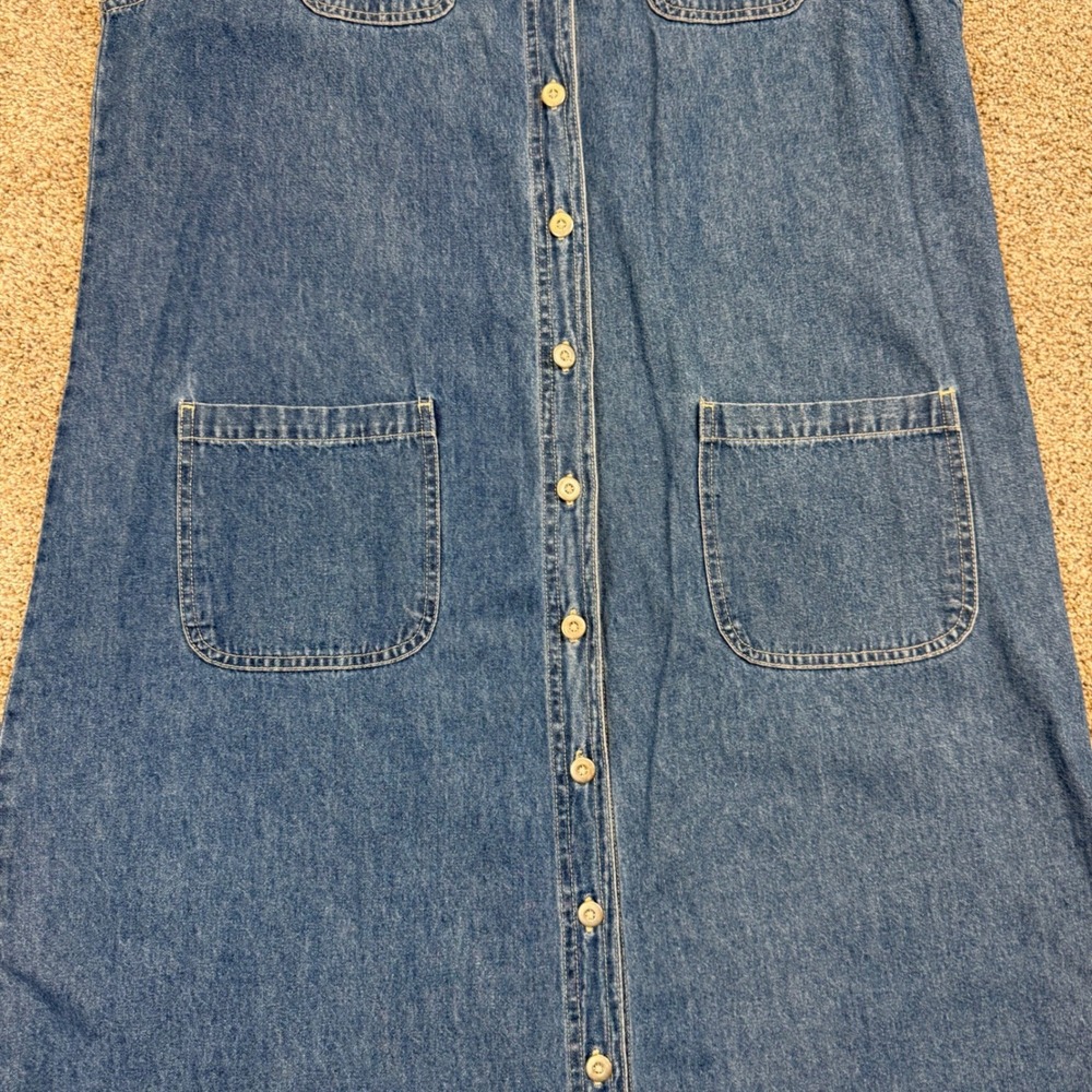 Basic Editions Denim Jumper Dress Womens Large Blue Button Front Midi Pinafore - Picture 4 of 10